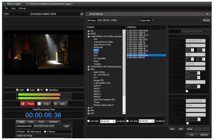 Marsis Channel in a Box Playout, CGe ingesta de video de 1 y 2 canales